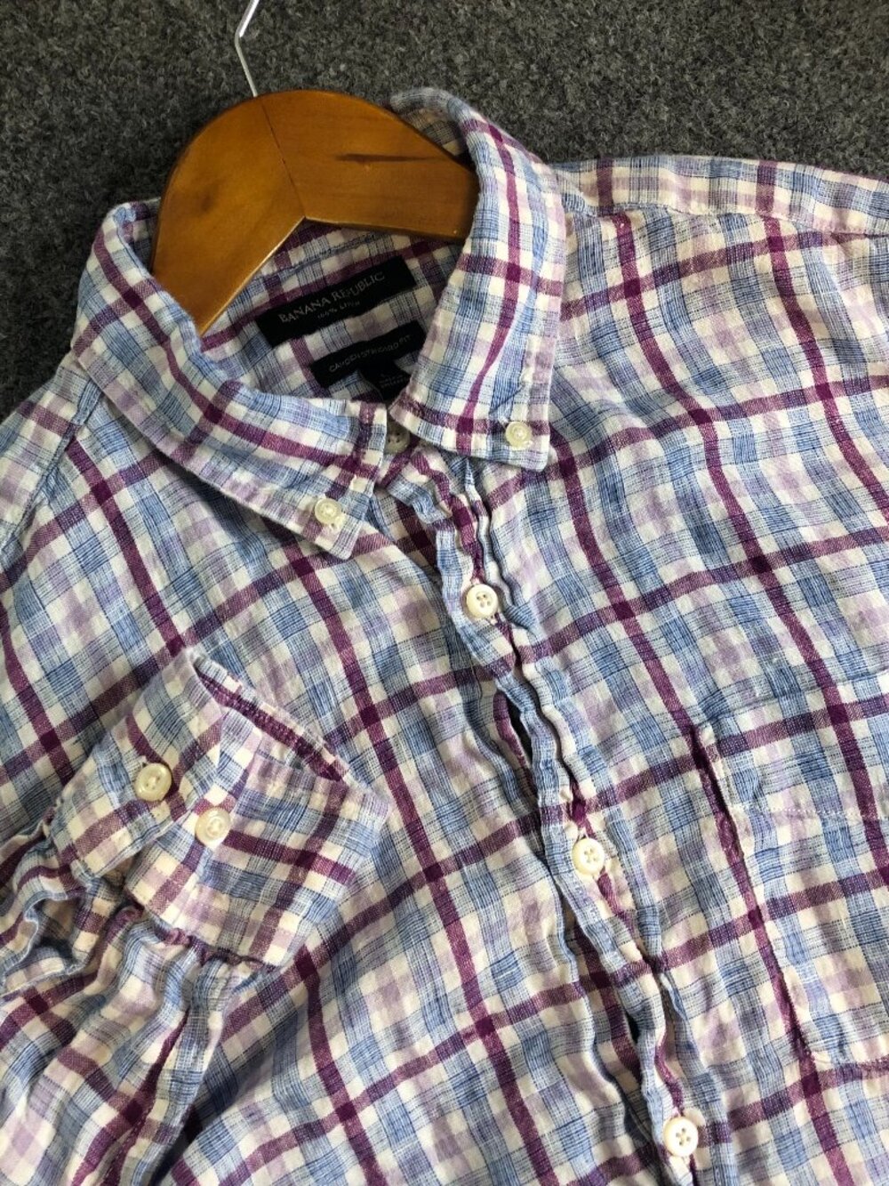 Banana Republic Shirt Mens Large Blue 100% Linen Long Sleeve Regular Camden Fit